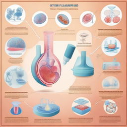 An informative and visually engaging illustration showcasing various medical and scientific applications of stem cells