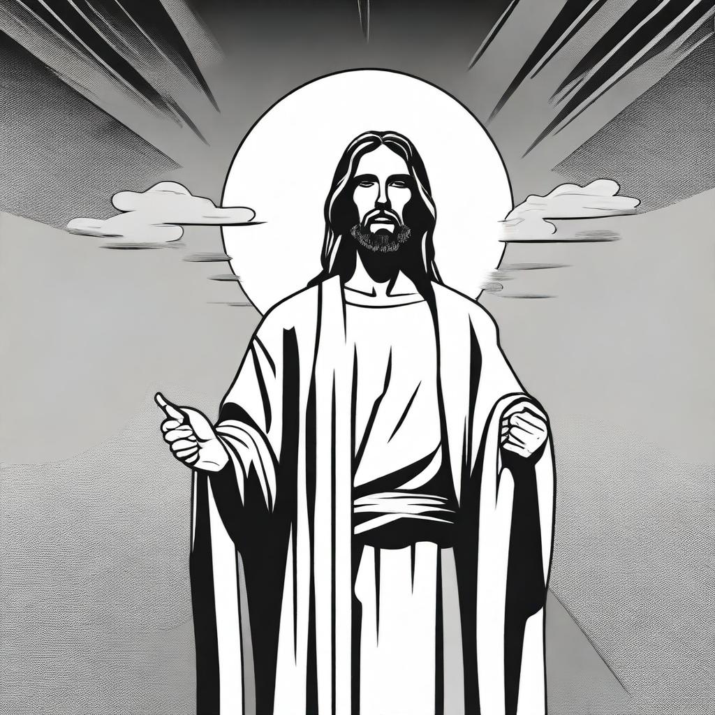 Jesus Christ standing, depicted in a comic style