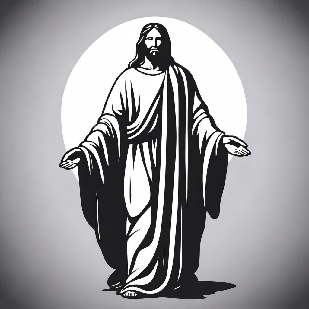 Jesus Christ standing, depicted in a black and white vector style