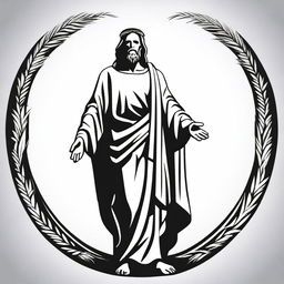 Jesus Christ standing, depicted in a black and white vector style