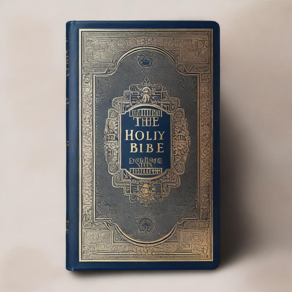 A beautifully designed cover of the Holy Bible, featuring intricate gold lettering and ornate patterns