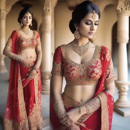 An Indian woman wearing a seductive and elegant outfit that highlights her beauty and grace