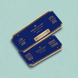 A simple cinema ticket design featuring a dark blue background with gold accents