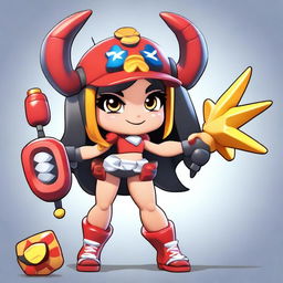 Create an original Brawl Stars girl character named Harley, inspired by a mega beetle