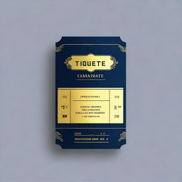 A simple cinema ticket design featuring a dark blue background with gold accents