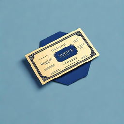 A simple cinema ticket design featuring a dark blue background with gold accents