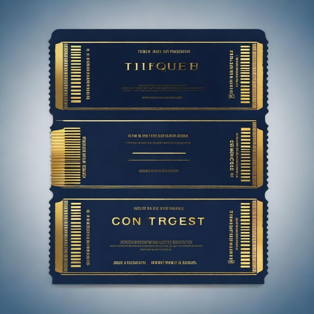 A simple cinema ticket design featuring a dark blue background with gold accents
