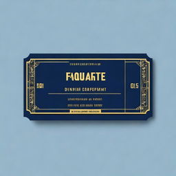 A simple cinema ticket design featuring a dark blue background with gold accents