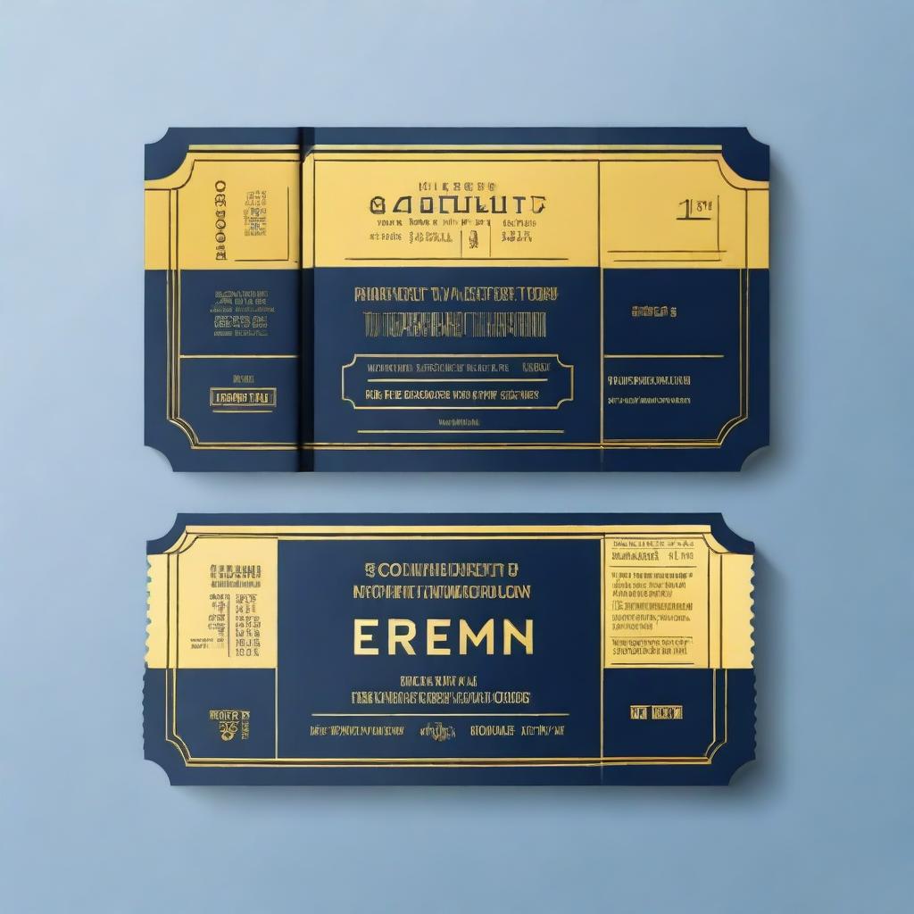 A simple cinema ticket design featuring a dark blue background with gold accents