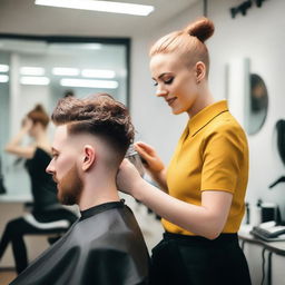 A person getting a stylish haircut in a modern salon