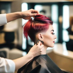 A person getting a stylish haircut in a modern salon