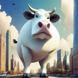 Create an image of a gigantic anthropomorphic cow with massive curves and huge breasts