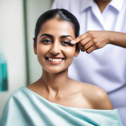 An Indian woman in a modern salon getting her armpits shaved