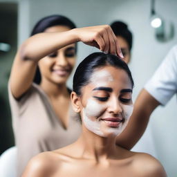 An Indian woman in a modern salon getting her armpits shaved