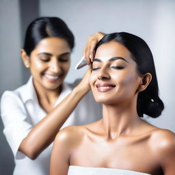 An Indian woman in a modern salon getting her armpits shaved