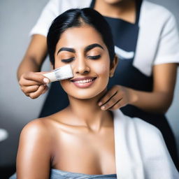 An Indian woman in a modern salon getting her armpits shaved