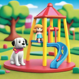 Create an image of a toy set named 'Little John Adventures: Liam and Her Dog in the Crazy Park Playset by Semotee'