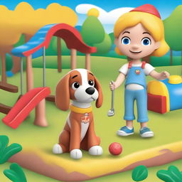 Create an image of a toy set named 'Little John Adventures: Liam and Her Dog in the Crazy Park Playset by Semotee'