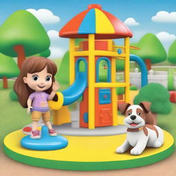 Create an image of a toy set named 'Little John Adventures: Liam and Her Dog in the Crazy Park Playset by Semotee'