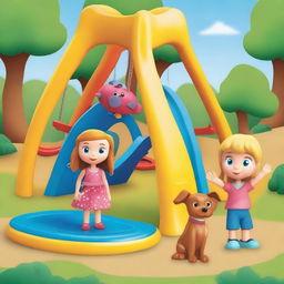 Create an image of a toy set named 'Little John Adventures: Liam and Her Dog in the Crazy Park Playset by Semotee'