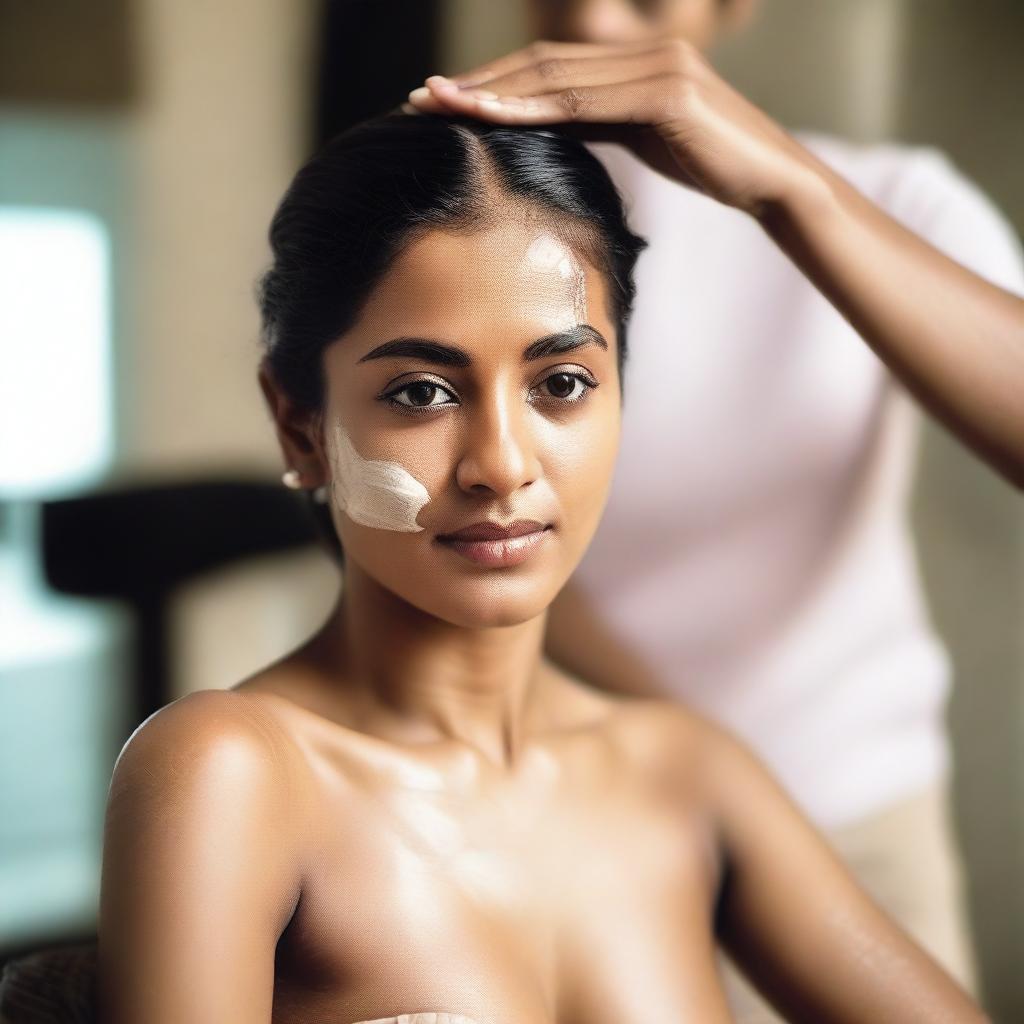 An image of an Indian woman getting her underarm hair shaved