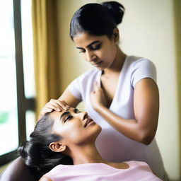 An image of an Indian woman getting her underarm hair shaved