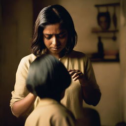 An image of an Indian woman being forced to get a bob haircut