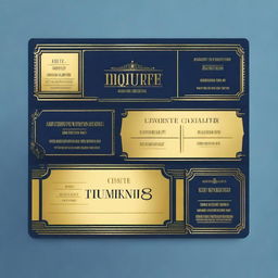 Create a classic, simple movie ticket for the movie named 'Tiquete de compra Online' with a dark blue background (#16183e) and gold accents
