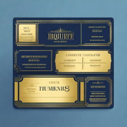 Create a classic, simple movie ticket for the movie named 'Tiquete de compra Online' with a dark blue background (#16183e) and gold accents