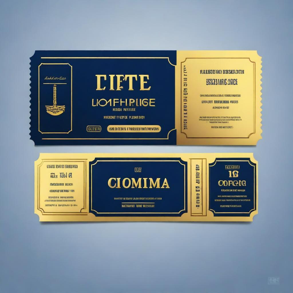 Create a classic, simple movie ticket for the movie named 'Tiquete de compra Online' with a dark blue background (#16183e) and gold accents