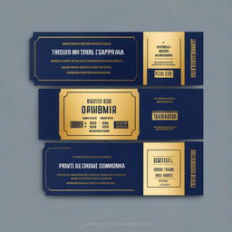 Create a classic, simple movie ticket for the movie named 'Tiquete de compra Online' with a dark blue background (#16183e) and gold accents