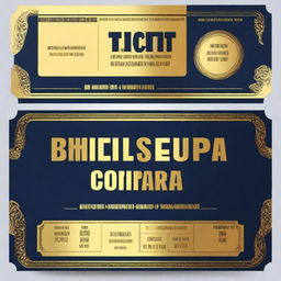 Create a classic, simple movie ticket for the movie named 'Tiquete de compra Online' with a dark blue background (#16183e) and gold accents