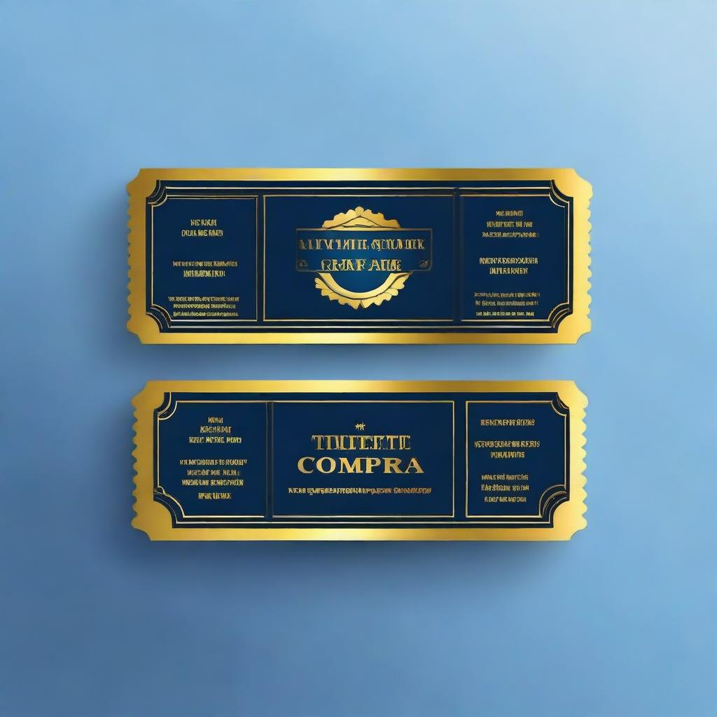 Create a classic, simple movie ticket for the movie named 'Tiquete de compra Online' with a dark blue background (#16183e) and gold accents