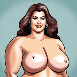 Create an image of a large woman with gigantic breasts