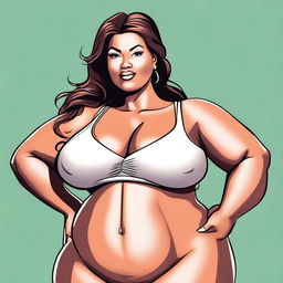 Create an image of a large woman with gigantic breasts