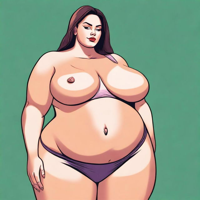 Create an image of a large woman with gigantic breasts