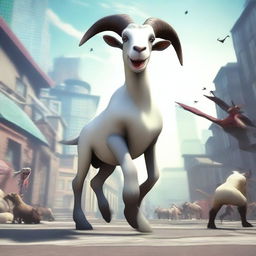 Create an epic boss fight scene for a new Goat Simulator 4 game