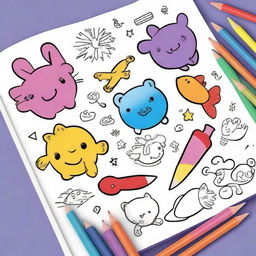 Create a vibrant and playful children's book page filled with various games and activities