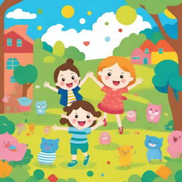 Create a fun and engaging image for kids featuring colorful characters and a playful background