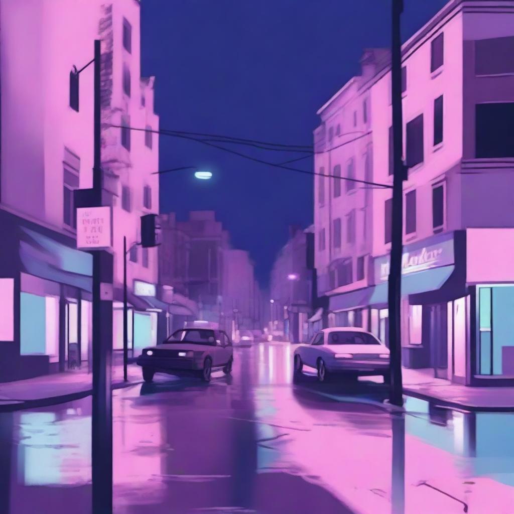 Create a digital painting for lofi music of a melancholy nighttime city intersection