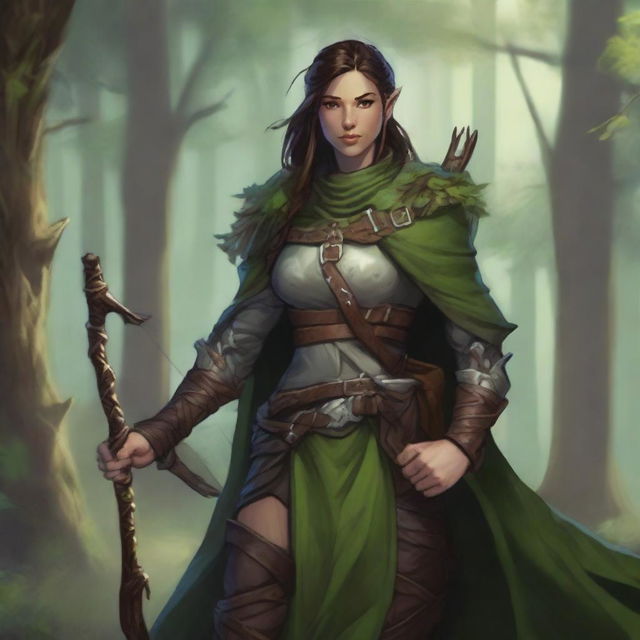 A human character in a Dungeons & Dragons setting, embodying both a ranger and druid class