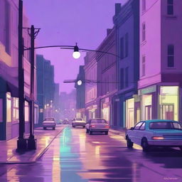 Create a digital painting for lofi music of a melancholy nighttime city intersection