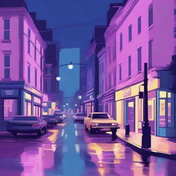 Create a digital painting for lofi music of a melancholy nighttime city intersection