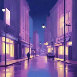 Create a digital painting for lofi music of a melancholy nighttime city intersection