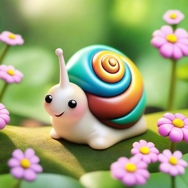 Emilia, an adorable snail with a gleaming shell, stretches out and greets the day