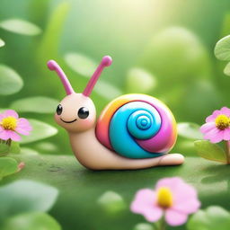 Emilia, an adorable snail with a gleaming shell, stretches out and greets the day