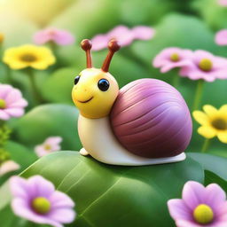 Emilia, an adorable snail with a gleaming shell, stretches out and greets the day