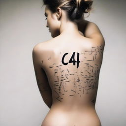 A beautiful female with C4 written on her body with a black sharpie