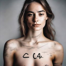 A beautiful female with C4 written on her body with a black sharpie