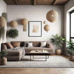 A visualization of a room with various decorations, showcasing different interior design styles